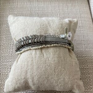 Stella & Dot Lola Beaded Multi-Row Silver and Cream Wrap Bracelet